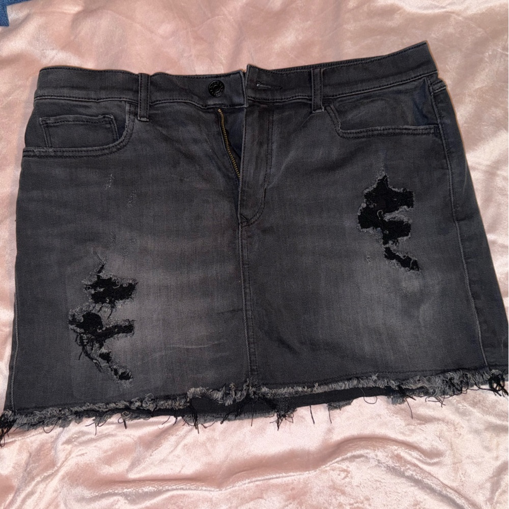 Express black, distressed jeans skirt, size 12